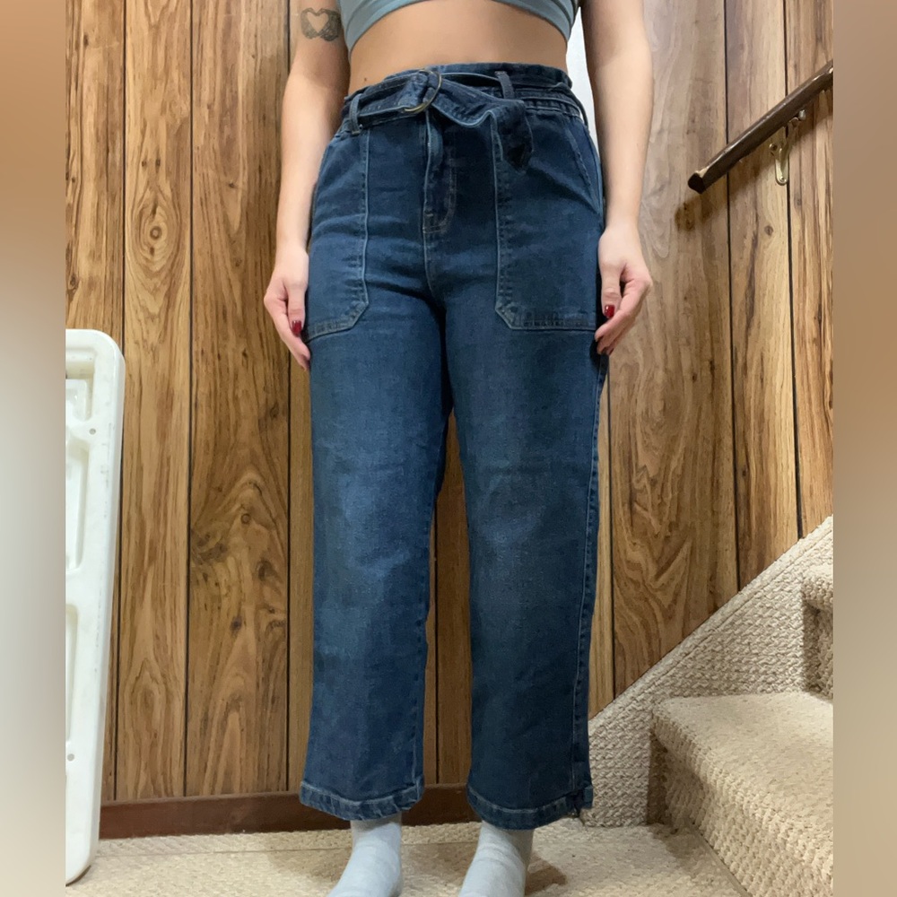 Time and Tru Dark Blue Straight-Leg Jeans with Waist Tie